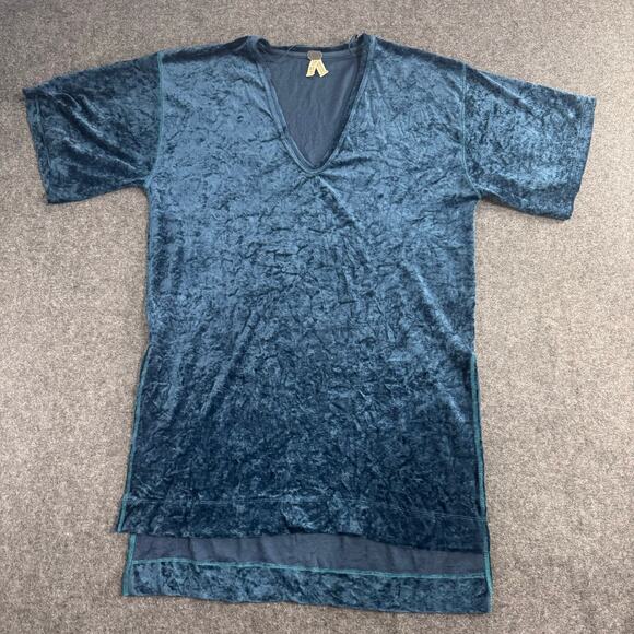 Free People We The Free Jewel Blue Crushed Velvet Oversized V-Neck Tunic XS - Picture 1 of 7